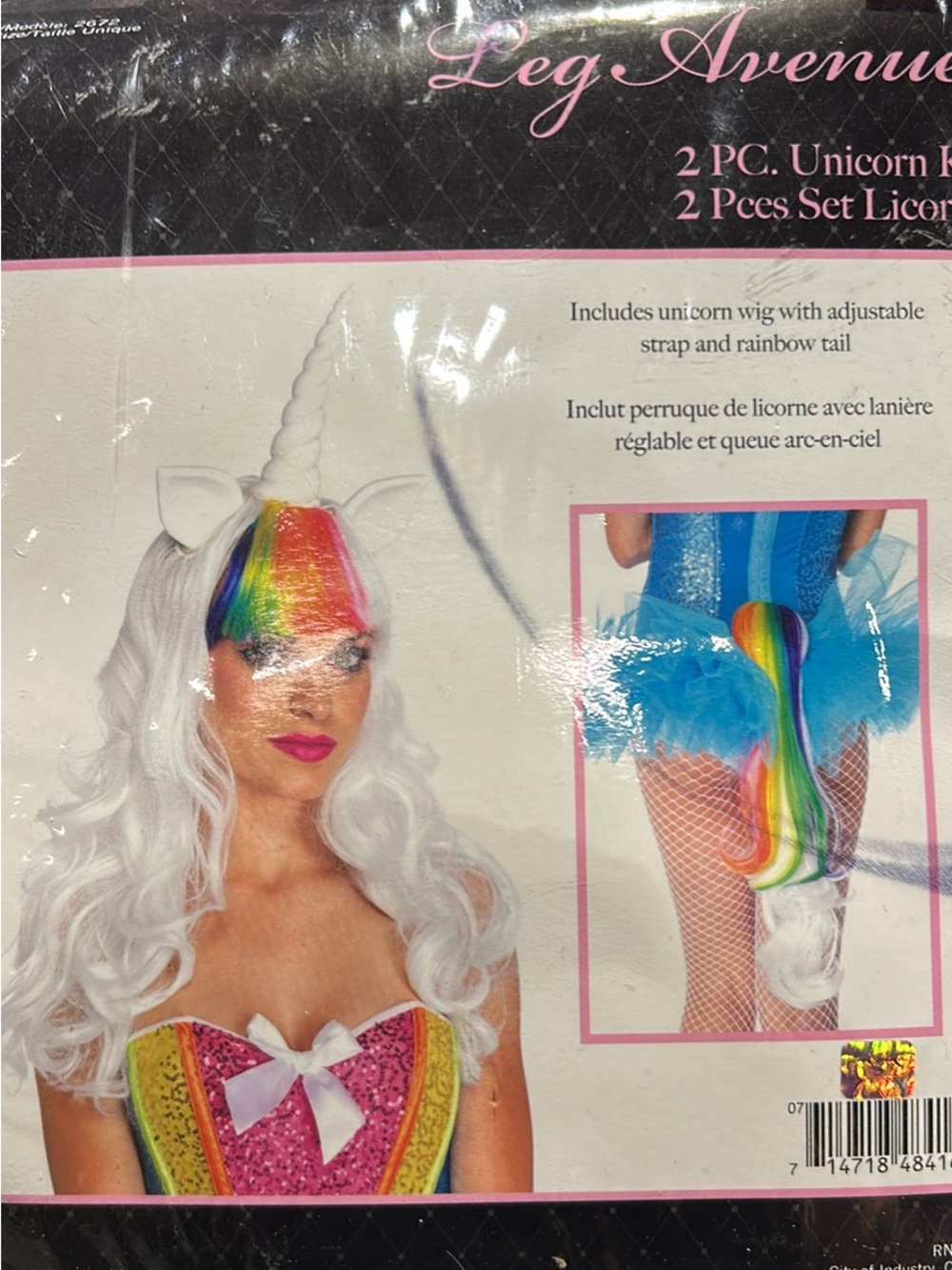 Leg Avenue White Unicorn Wig with Rainbow Fringe and Tail
